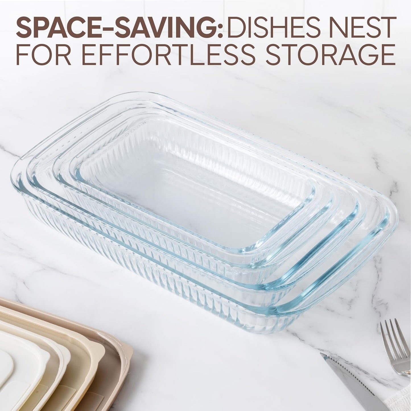 COOK WITH COLOR 8-Piece Deep Glass Baking Dish Set with Plastic Lids – Casserole and Food Storage Containers for Lasagna, Leftovers – Freezer-to-Oven, Microwave & Dishwasher Safe, Brown