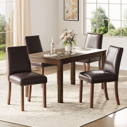 Dining Chairs Set of 4, Modern Faux Leather Dining Room Chair, Upholstered Parsons Kitchen Chairs for Restaurant & Cafe- Dark Brown