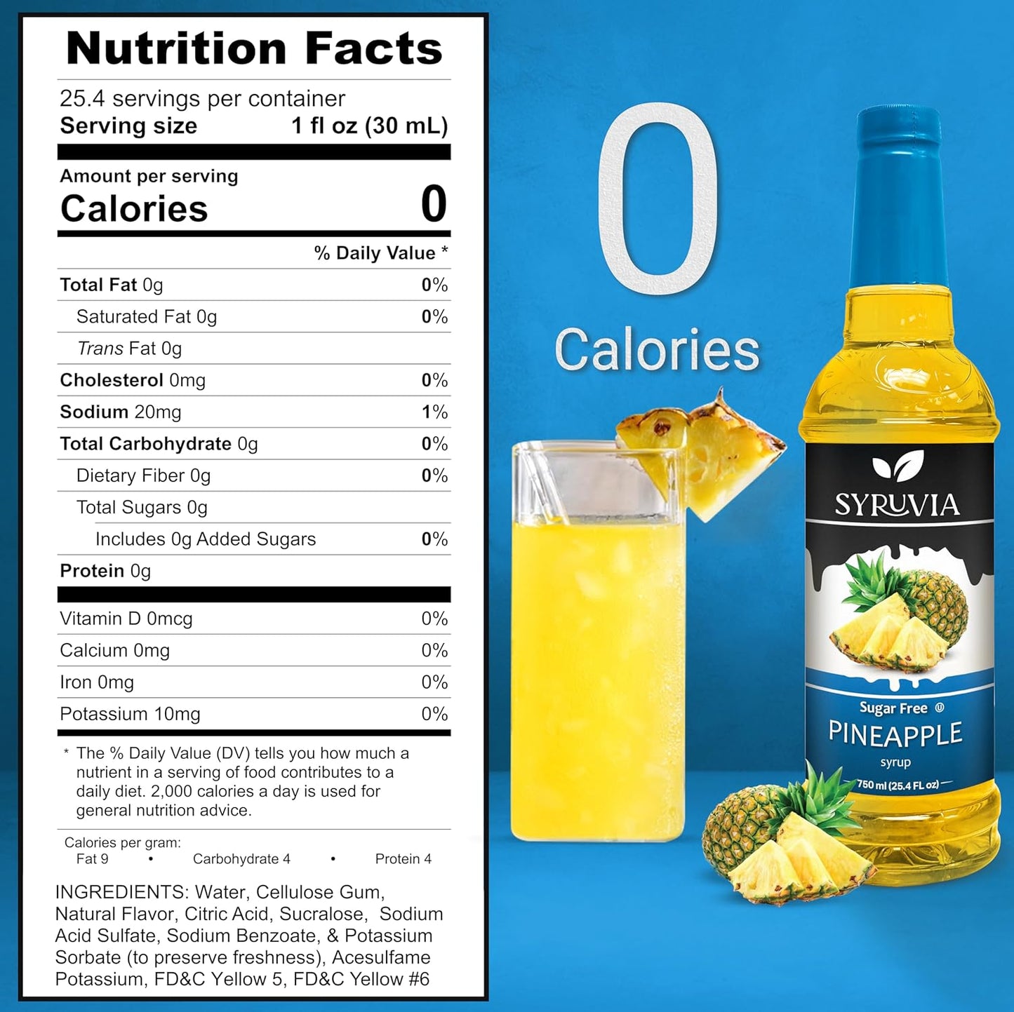Syruvia Sugar-Free Pineapple Syrup, Flavored Syrup for Drinks, Cocktails, Lemonades, Iced Teas, and Desserts – 25.4 fl oz (Pack of 2)