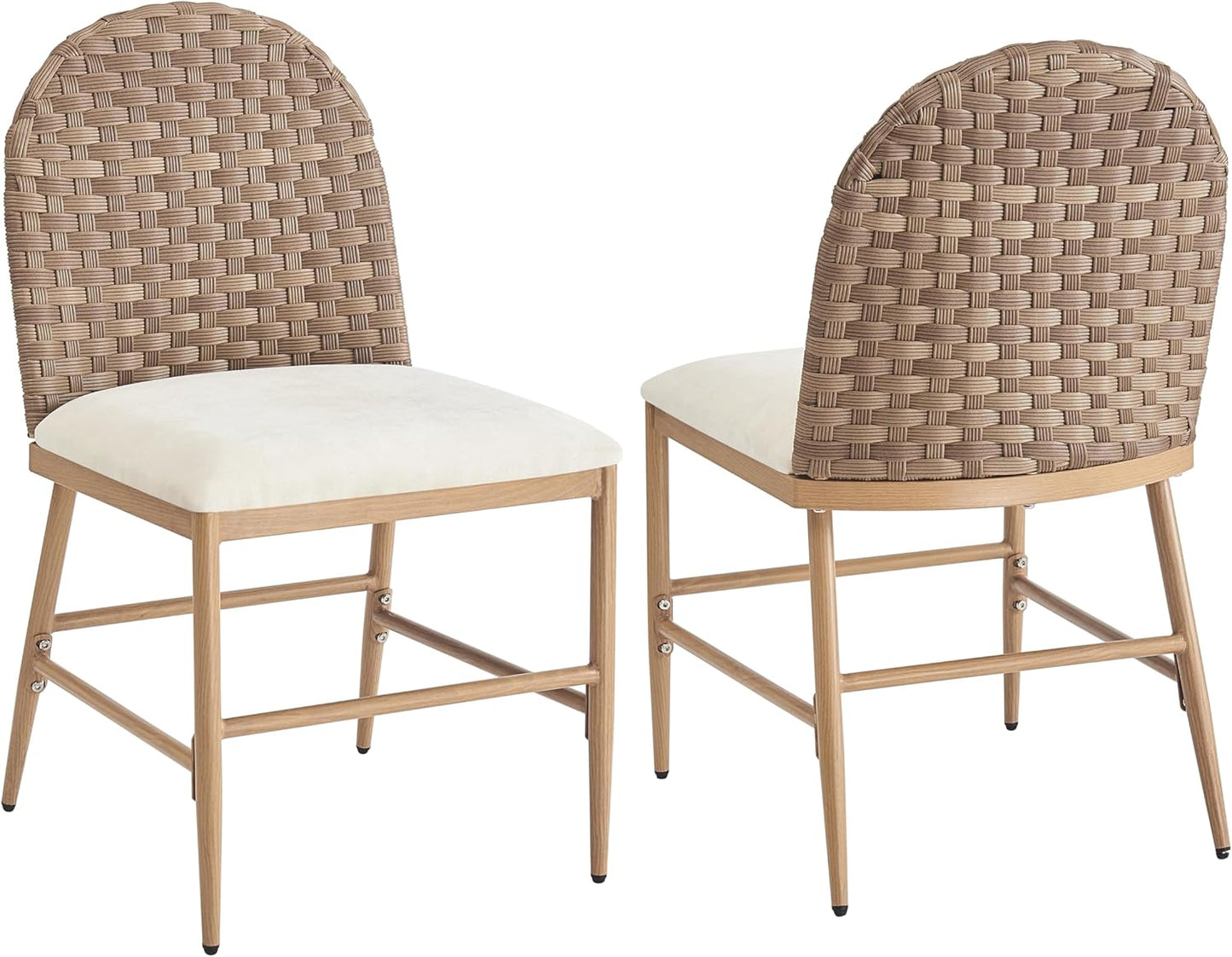 GDFStudio Farmhouse Dining Chairs Set of 2, Upholstered Kitchen Chairs with 2.65" Short-Pile Cushion, Hand-Woven Rattan Backrest, Maple Color Iron Frame, Armless Rustic Side Chairs for Dining Room