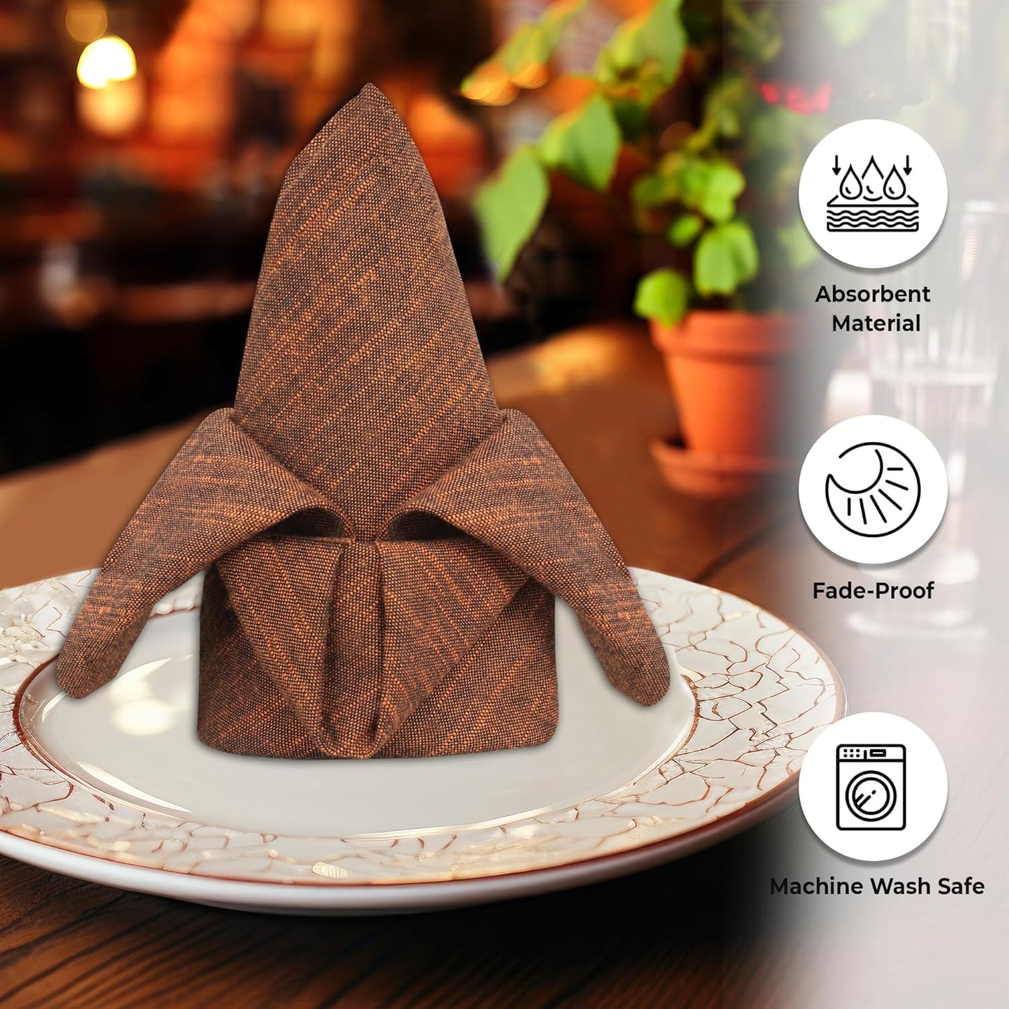 Urban Villa Cloth Napkins Set of 12 20x20 Inches 100% Cotton Napkins Cloth Washable Soft Durable Reusable Absorbent Table Dinner Napkins Cloth for Hotel Lunch Restaurant Weddings Parties-Orange Black