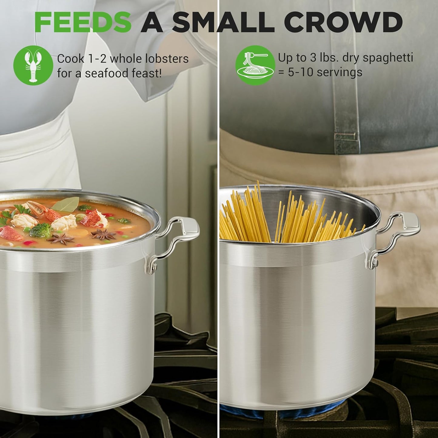 NutriChef 12-Quart Stainless Steel Stockpot with Stainless Steel Lid - 18/8 Food Grade Heavy Duty Large Stock Pot for Stew & Soup, Works w/Induction