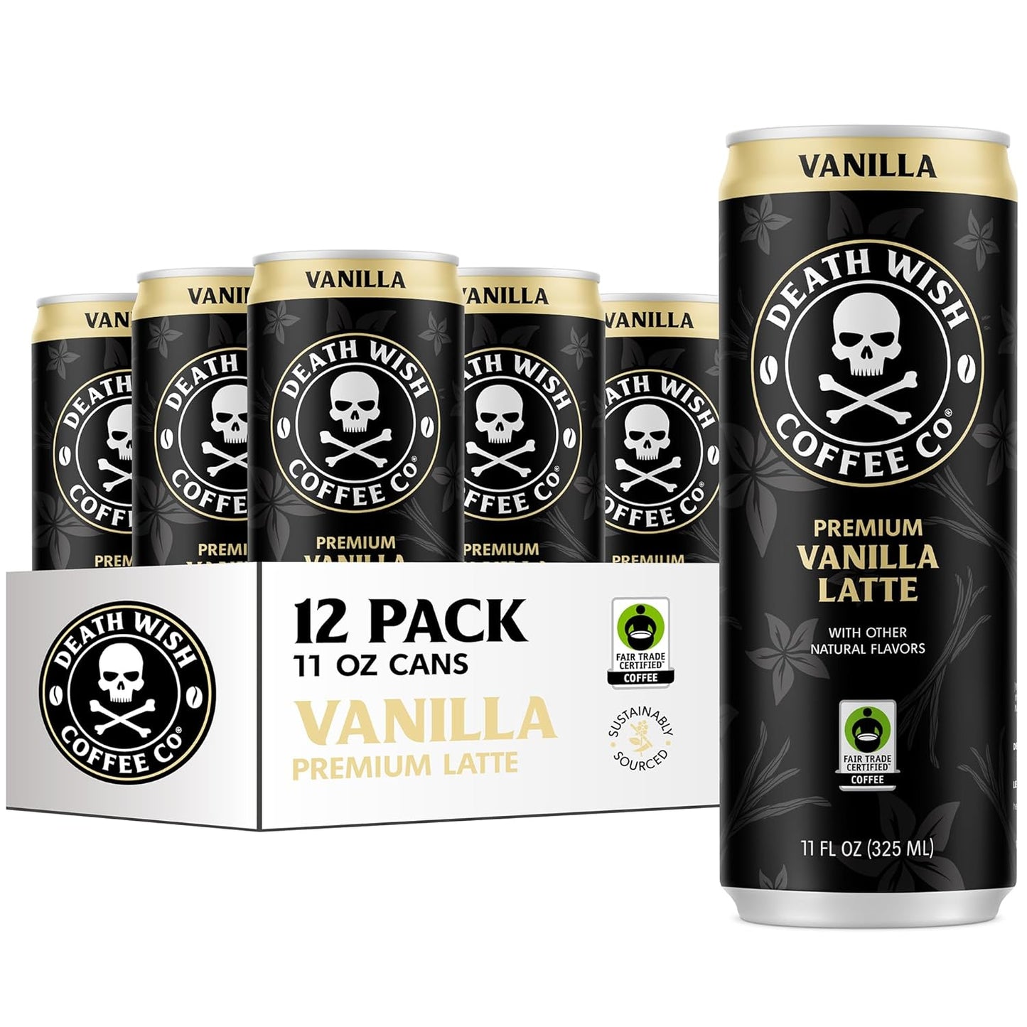 Death Wish Coffee, Iced Coffee Cold Brew, 8g Protein, Fair Trade (Vanilla Latte)
