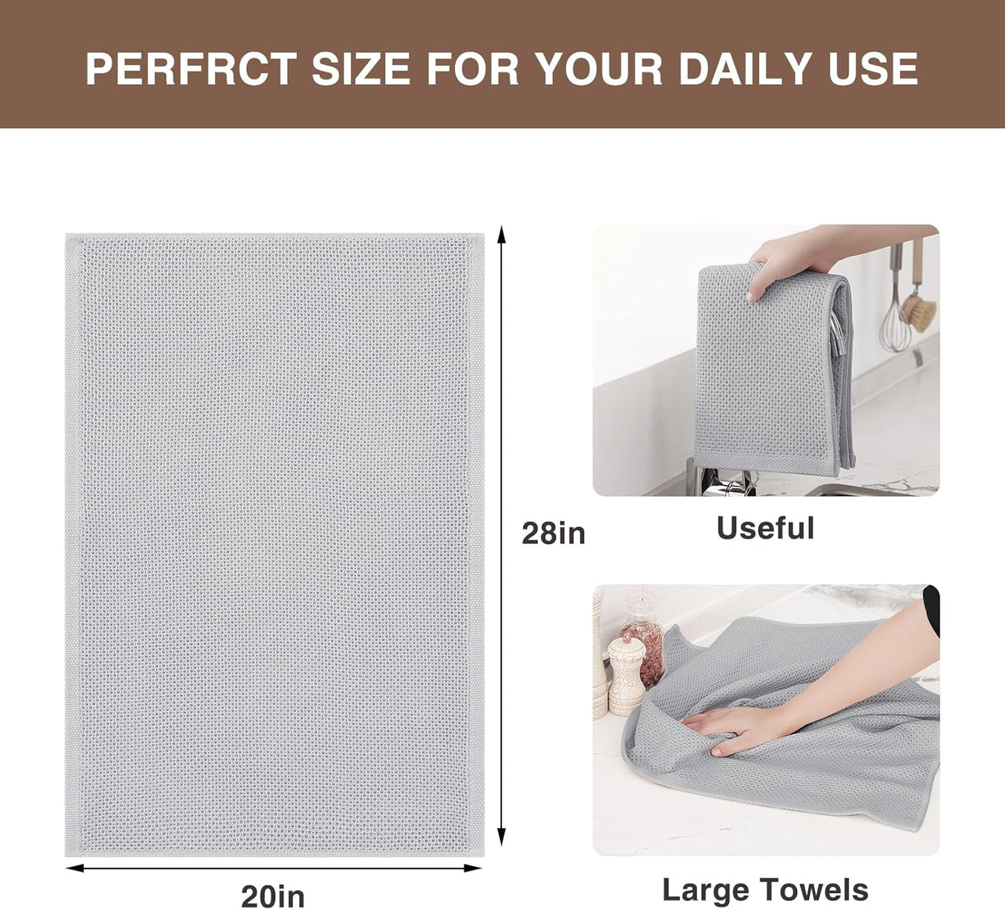 Homaxy 100% Cotton Waffle Weave Kitchen Dish Towels, Ultra Soft Absorbent Quick Drying Cleaning Towel, 20x28 Inches, 4-Pack, Light Gray