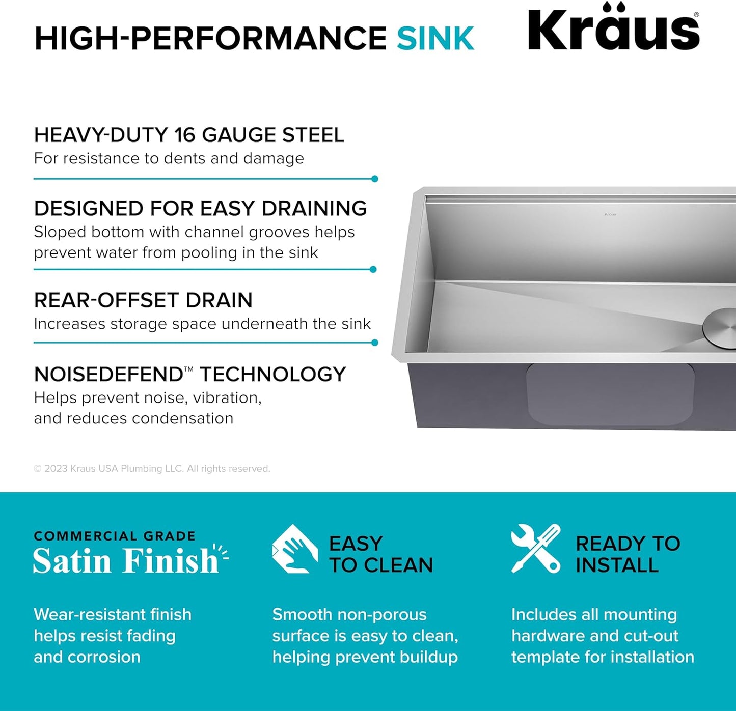 KRAUS Kore 32-Inch Undermount Workstation 16 Gauge Single Bowl Stainless Steel Kitchen Sink with Accessories, KWU110-32