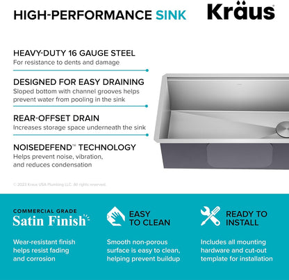 KRAUS Kore 32-Inch Undermount Workstation 16 Gauge Single Bowl Stainless Steel Kitchen Sink with Accessories, KWU110-32