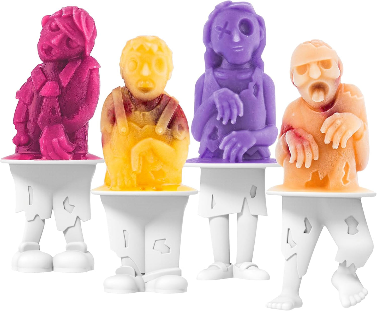 Tovolo Zombie Ice Pop Mold Set of 4 Silicone Halloween Popsicle Molds with Skeleton Sticks, Dishwasher Safe Spooky Zombie Popsicle Molds for Halloween Treats, BPA Free Food Safe Reusable Silicone Mold