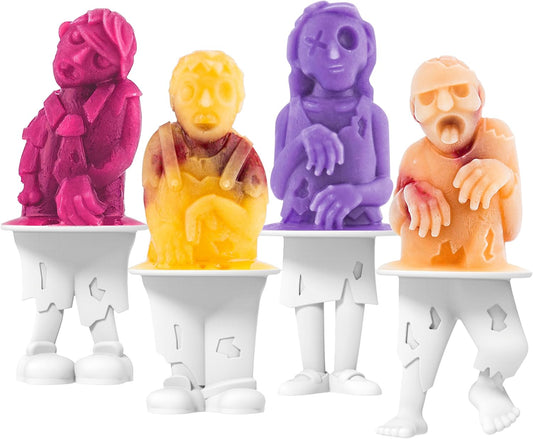 Tovolo Zombie Ice Pop Mold Set of 4 Silicone Halloween Popsicle Molds with Skeleton Sticks, Dishwasher Safe Spooky Zombie Popsicle Molds for Halloween Treats, BPA Free Food Safe Reusable Silicone Mold