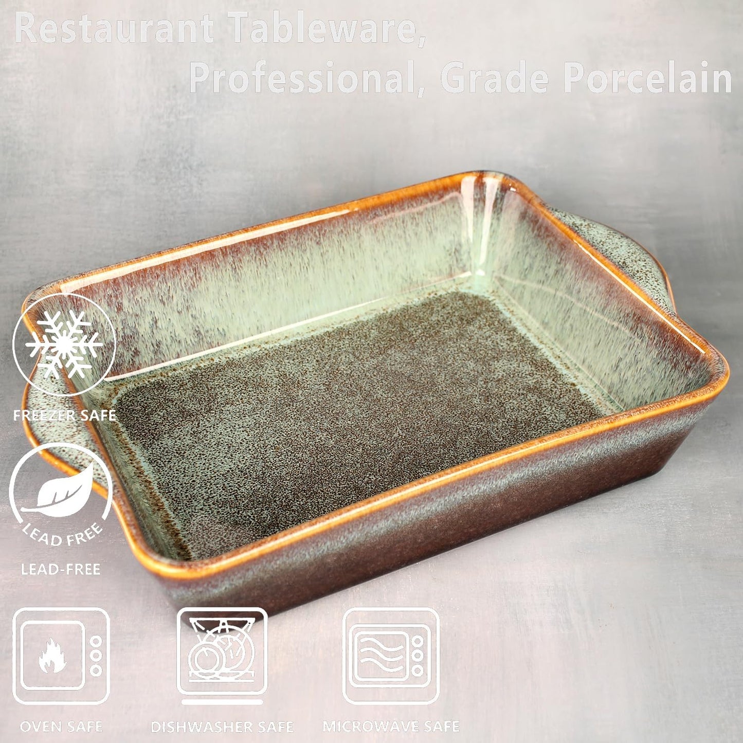 Rectangular 10 x 8 Casserole Dish, 2 Qt Ceramic Au gratin Baking Dish with Handles, Or for mixing, salad, pasta plate, Best gift for those who love baking, Microwave, Oven safe