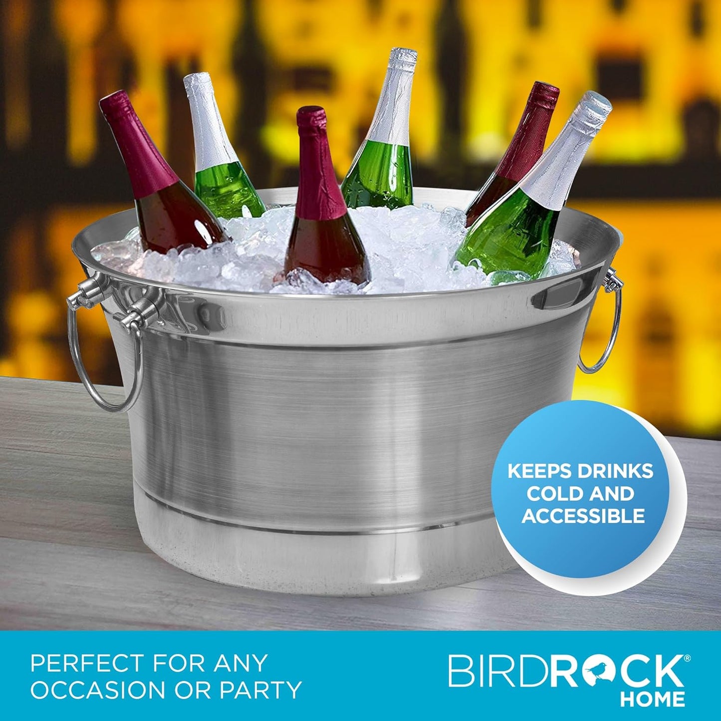 BirdRock Home Double Wall Round Beverage Tub | Stainless Steel | Small
