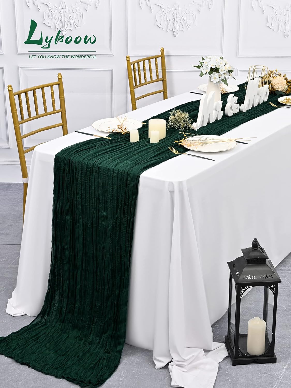 15 Packs Cheesecloth Table Runner Emerald Green,13 Ft Dark Green Rustic Gauze Boho Wedding Table Runner Decoration, Wedding Table Decor for Wedding Party Bridal Shower Table,21.5x157in