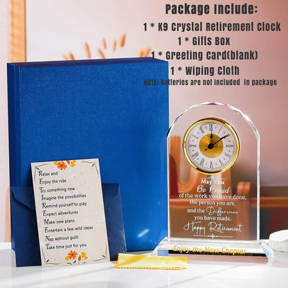 Ornalrist Retirement Gifts for Women Men K9 Crystal Clock, Going Away Gifts for Coworker Best Congratulations Retired Gifts Boss Leaving Presents for Teacher Friend