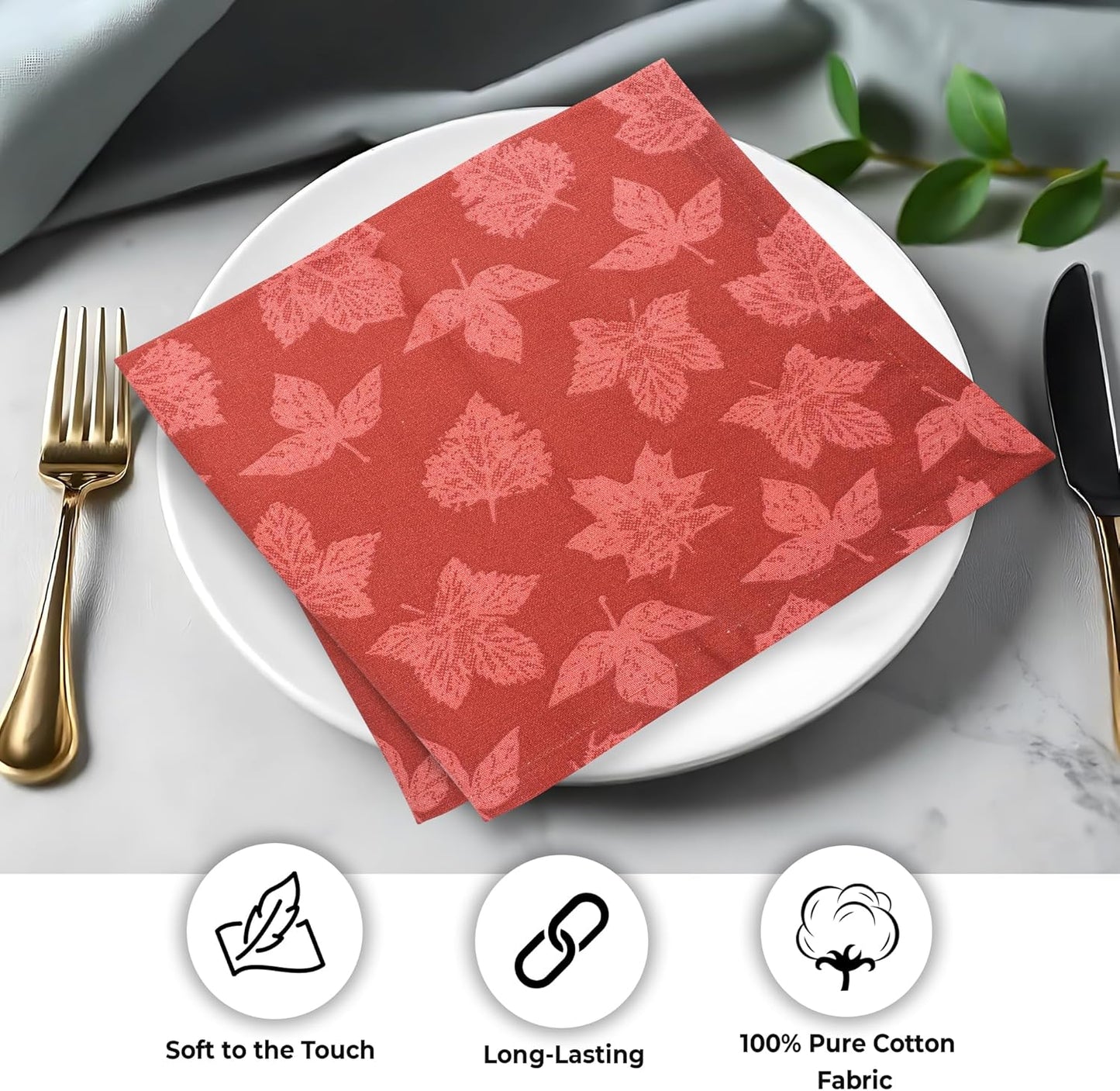 Urban Villa Cloth Napkins Set of 12 20x20 Inches 100% Cotton Napkins Cloth Washable Durable Reusable Absorbent Table Dinner Napkins Cloth for Thanksgiving Hotel Lunch Restaurant Parties – Brown Leaves