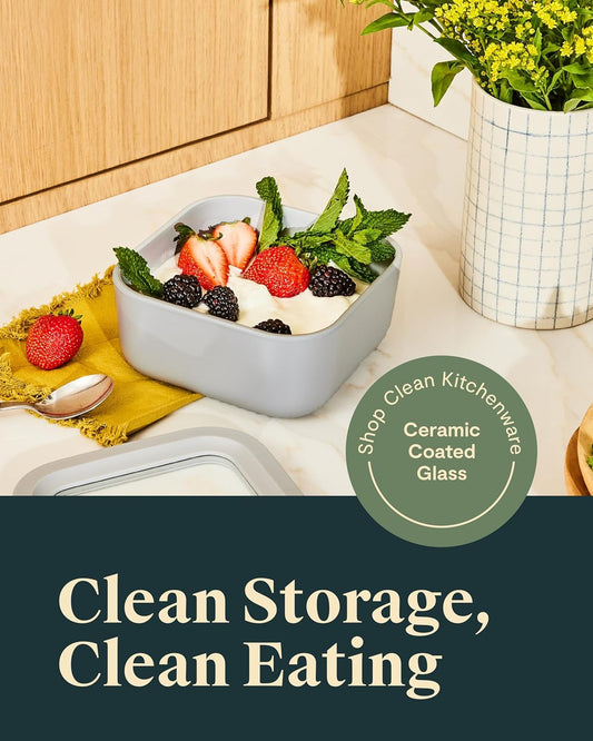 Caraway Glass Food Storage - 4.4 Cup Glass Container - Ceramic Coated Food Container - Non Toxic, Non Stick Lunch Box Container with Lids. Dishwasher, Oven, & Microwave Safe - Sage