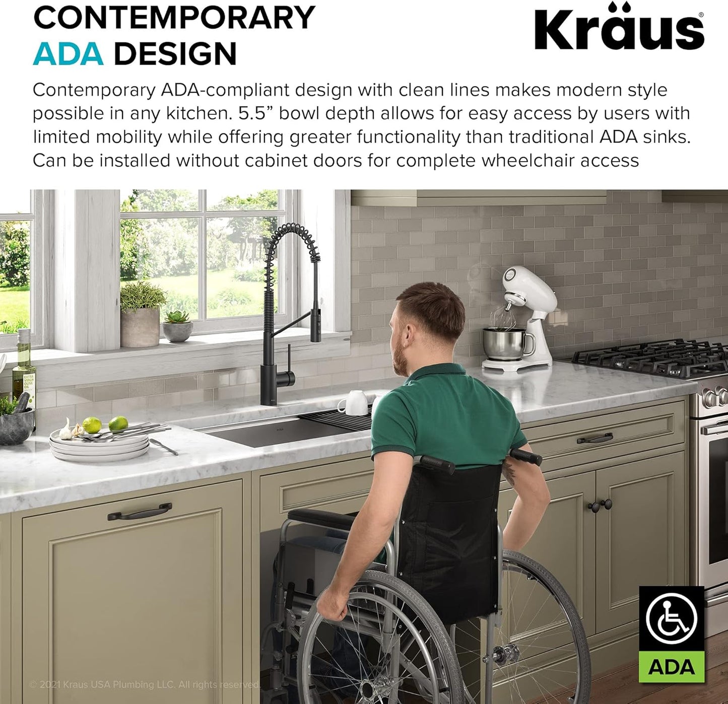 KRAUS Kore ADA Workstation 32-inch Undermount 16 Gauge Stainless Steel Kitchen Sink, Single Bowl Kitchen Sink with Accessories, KWU110-32/5.5
