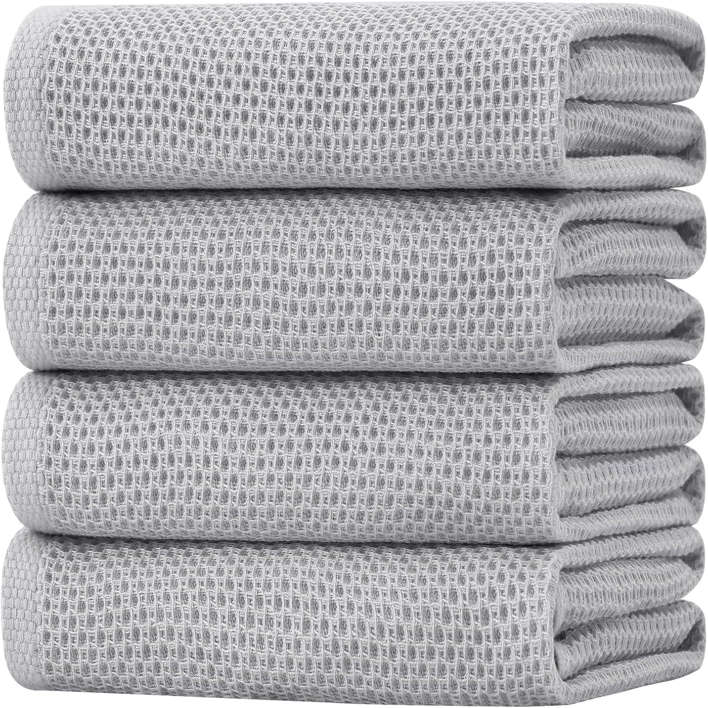 Homaxy 100% Cotton Waffle Weave Kitchen Dish Towels, Ultra Soft Absorbent Quick Drying Cleaning Towel, 20x28 Inches, 4-Pack, Light Gray