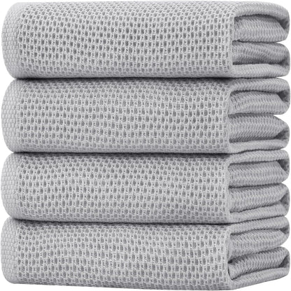Homaxy 100% Cotton Waffle Weave Kitchen Dish Towels, Ultra Soft Absorbent Quick Drying Cleaning Towel, 20x28 Inches, 4-Pack, Light Gray