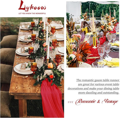 15 Packs Cheesecloth Table Runner Red, 13 Ft Rustic Gauze Boho Wedding Table Runner Decoration, Wedding Table Decor Table Cloth for Wedding Party Bridal Shower Table,21.5x157in