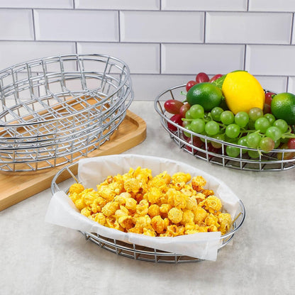 Tioncy 6 Pcs Chrome Oval Metal Wire Baskets 9.5 x 6.2 x 2.2 Inch Bread Serving Decorative Sandwich Container Christmas Party Fast Food Basket for Fruit Burger Kitchen Restaurant(Silver)