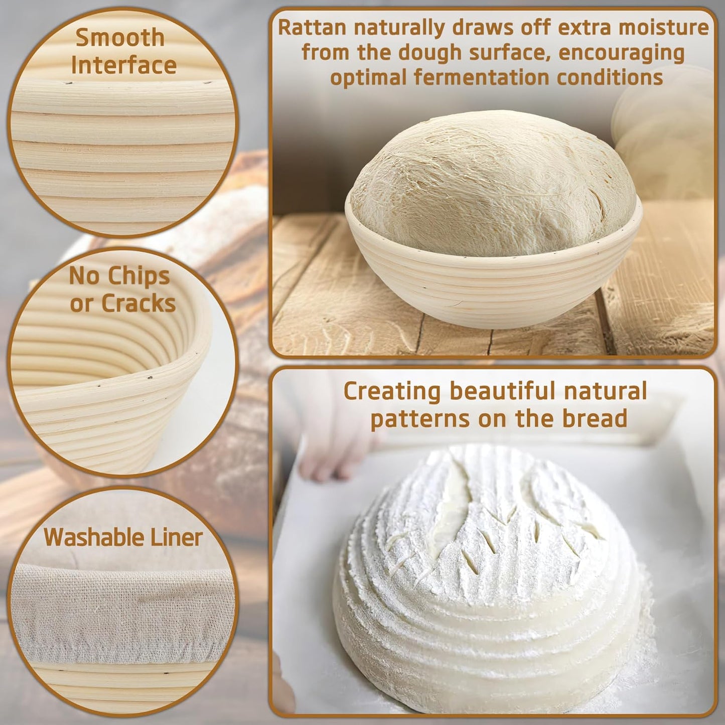 Banneton Bread Proofing Basket 7 Inch Sourdough Baking Rising Banaton Proofer Box Warmer Baskets Oval Round Bowl Cover Bowls Making Small Bulk Set Kit Supplies Tools Rattan Crock for Home Bakers Gifts