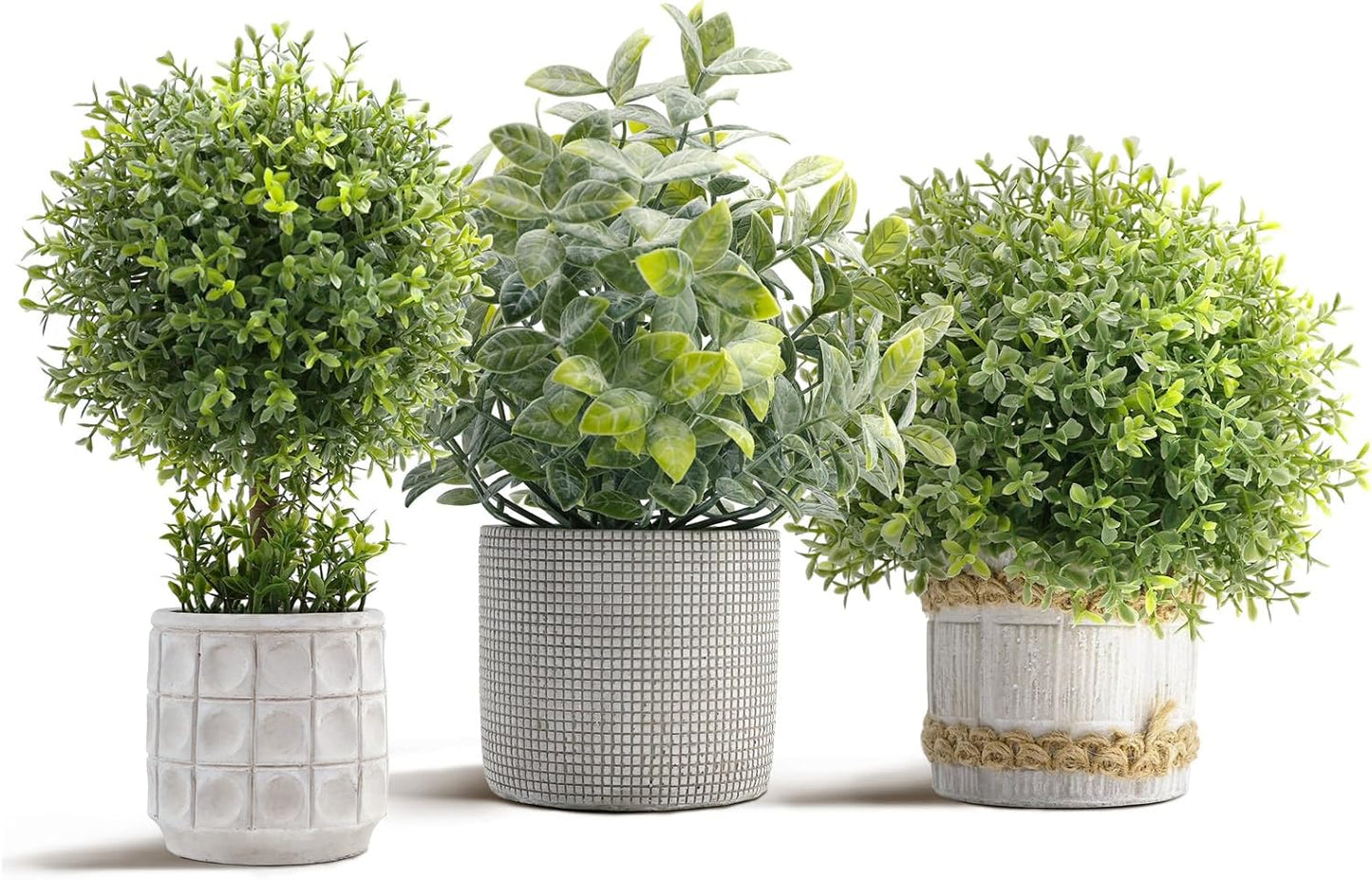 3 Pack Small Fake Plants in Farmhouse Concrete Planter, Artificial Boxwood Topiary Plants Indoor for Home Decor, Small Faux Plants for Bathroom Bedroom Shelf Office Table Kitchen Room Decor