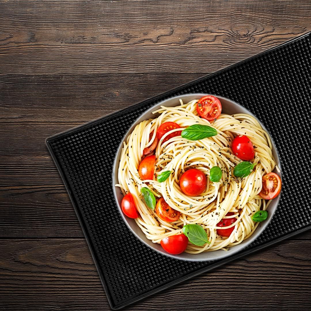 Black Bar Mats Set of 2 (12x6 Inches) | Drying, Durable and Stylish Spill Mats for Bars, Restaurants, Coffee Shops, Bar Mats for Countertop and Table Top, Non-Slip & Non-Toxic Mats