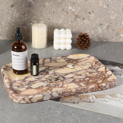 Calacatta Marble Vanity Trays, Marble Bathroom Tray Countertop, Luxury Decorative Dresser Organizer, Purple&White Natural Stone Serving Tray for Kitchen, Perfume, Jewelry Holder Storage