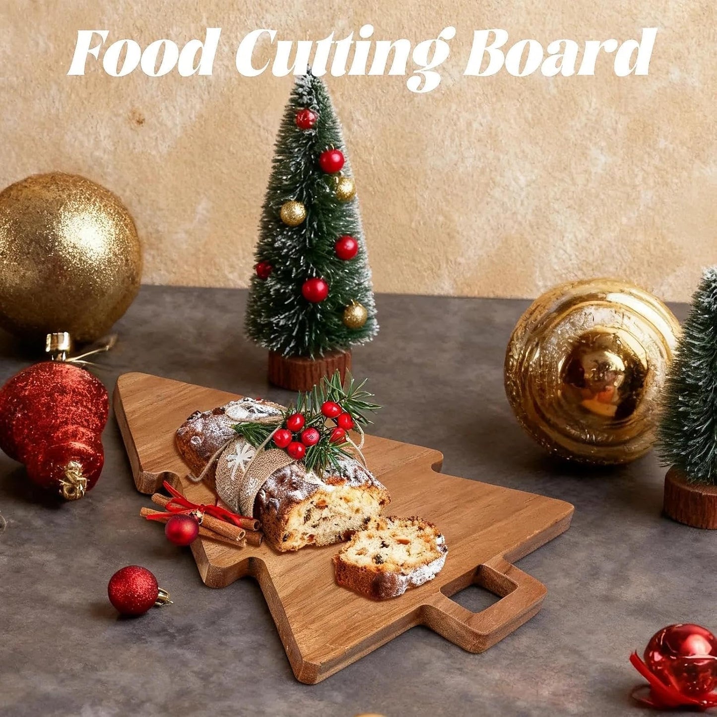 Christmas Tree Cutting Board, Wooden Kitchen Decoration Appetizer Butter Platter Fruit Tray for Charcuterie Holiday