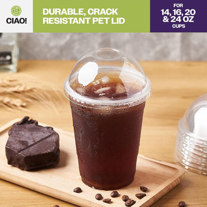 CIAO! PET Dome Lid with Straw Slot, Designed and Fit for 14OZ/16OZ/20OZ/24OZ PET Cold Drink Cups, 98mm (Case of 1,000)