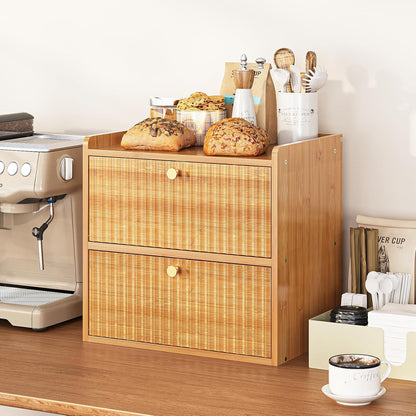 Rustic Bread Box for Kitchen Countertop Bamboo Bread Storage Container Bin Double Layer BreadBox Farmhouse Large Capacity Food Organizer (Natural Bamboo)