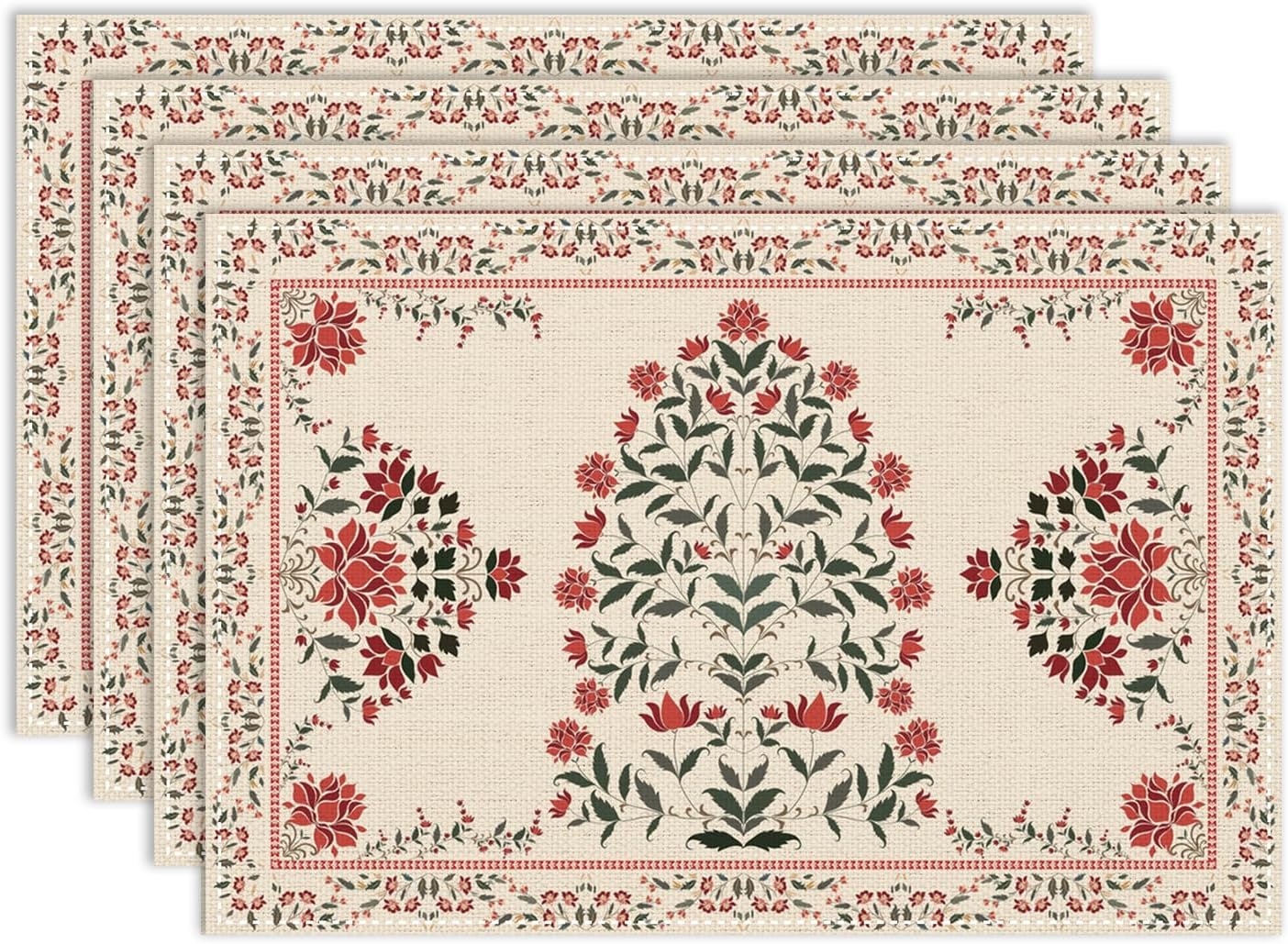 Vintage Floral Placemats Set of 4, 12x18 Inch Rustic Boho Persian Carpet Turkish Tribal Bohemia Holiday Farmhouse Coffee Table Mats for Party Kitchen Dining Decoration