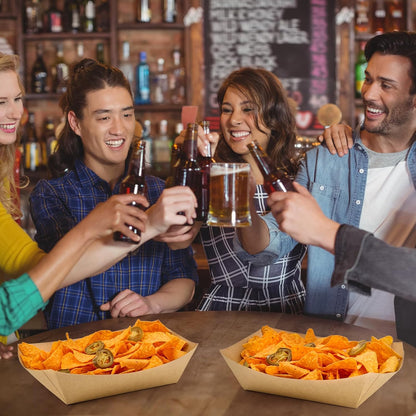 Ocmoiy 5lb Extra Large Paper Food Trays, 50 Pack Heavy Duty Kraft Food Boats Holders Disposable Serving Basket Trays for Nachos, Burgers, Fries, Tacos, Hot Dog, Sandwiches