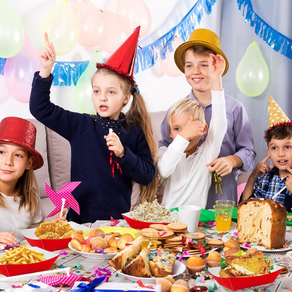 100 Pcs Red Paper Food Tray Sturdy Disposable Food Boats Nacho Plates Disposable Serving Snack Trays for Catering, Party Birthday Supplies, and Food Service (Red)