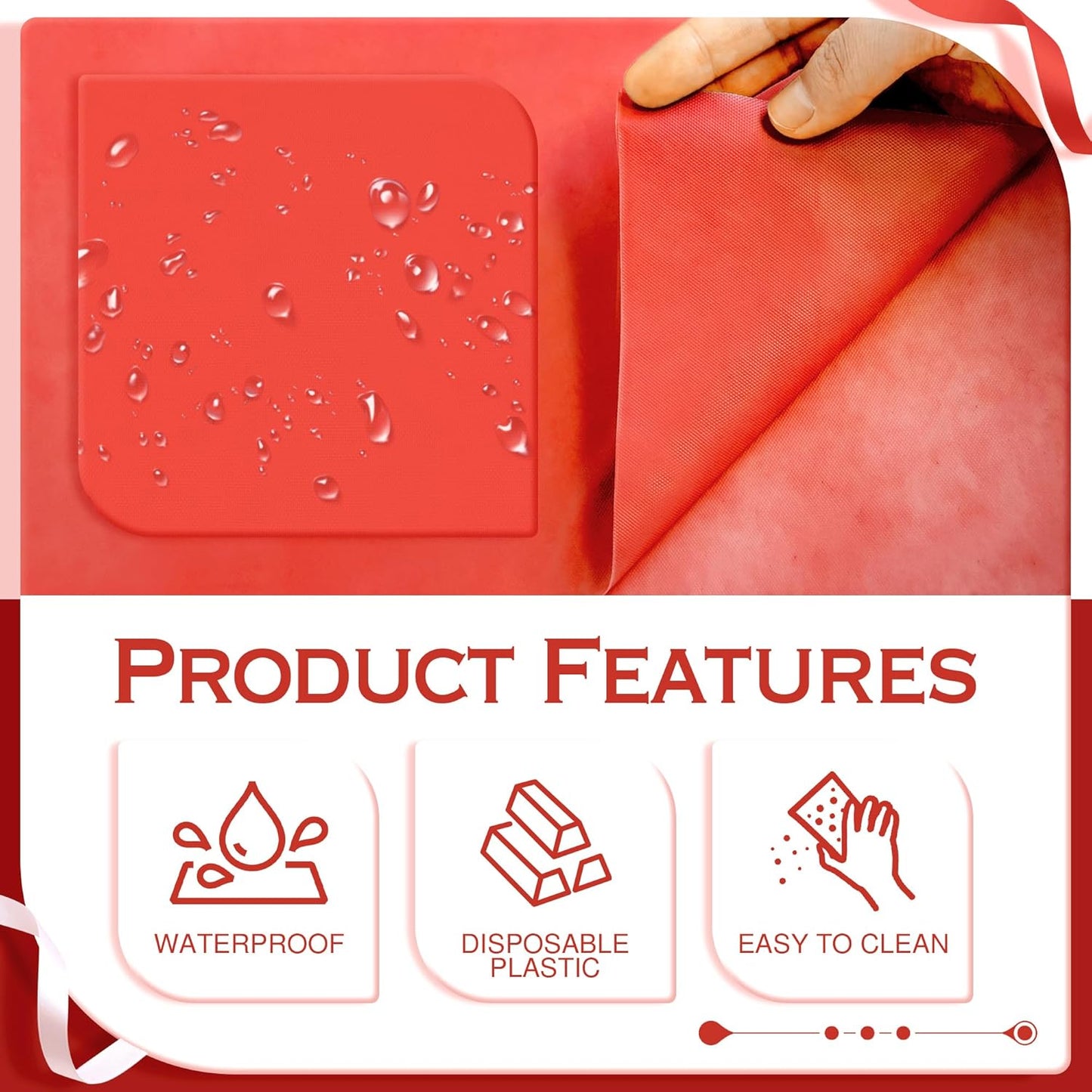 4 Pieces Red Series Rectangle Tablecloth, 54x72 Solid Color Waterproof & Spillproof Disposable Plastic Table Cover, Durable Party Tablecloth for Dining, Buffet, Picnic, Outdoor Events