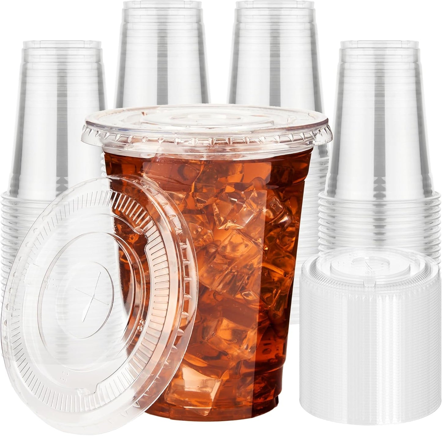 YEEHAW 16 oz 100 Pack Disposable Iced Coffee Cups with Lids, Clear Plastic Cups with Lids, Cold Crystal Drink Cup for Party