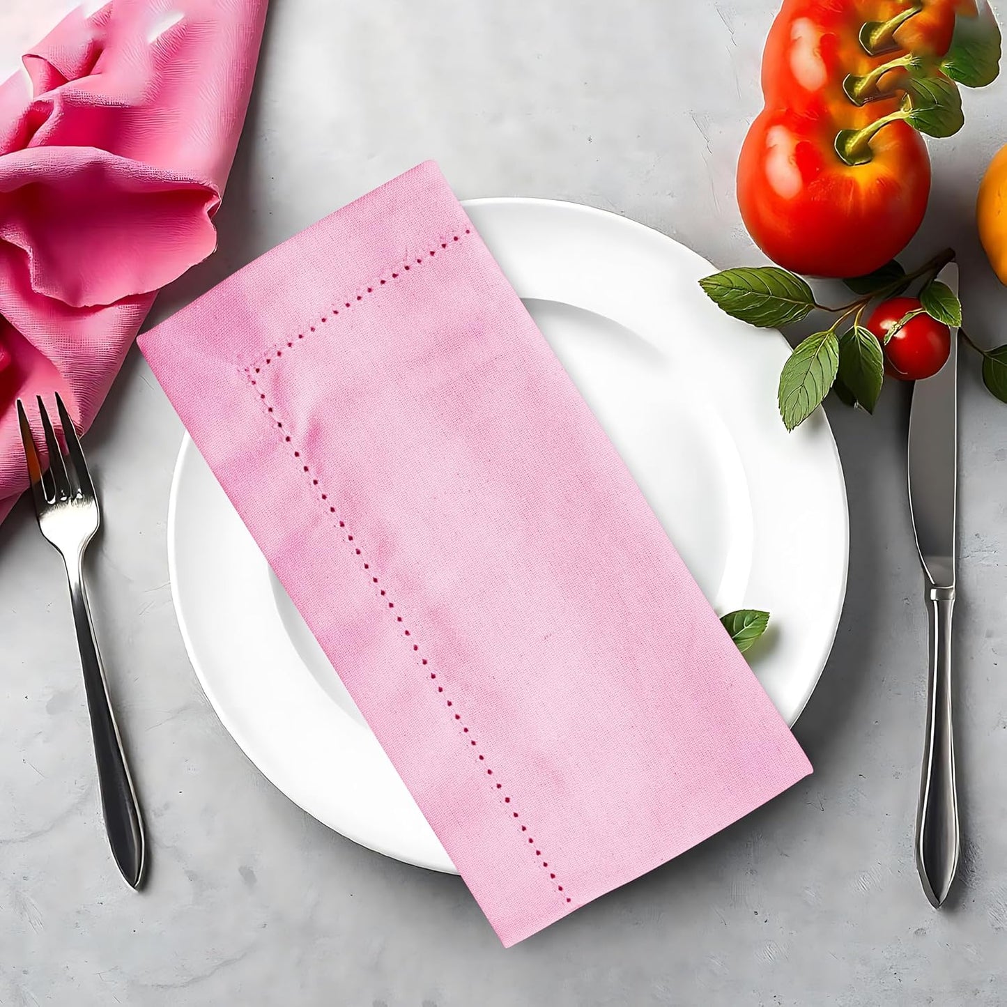 Urban Villa Cloth Napkins Set of 12 (20x20 Inches) 100% Cotton Hemstitch Napkins Cloth Washable Durable Reusable Absorbent Table Dinner Napkins Cloth for Hotel Lunch Restaurant Weddings Parties – Pink