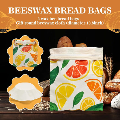 Beeswax Bread Bags for Sourdough 2 Pack 13"x17" Eco-Friendly Reusable Linen Cotton Storage Bags with Zipper Closure for Homemade Bread Fresh-Keeping, Freezer-Safe (Blood orange)