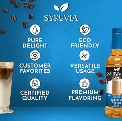 Syruvia Sugar Free Coffee Syrup, Butter Pecan Flavored Syrup for Drinks, Lattes, and Desserts – 25.4 fl oz