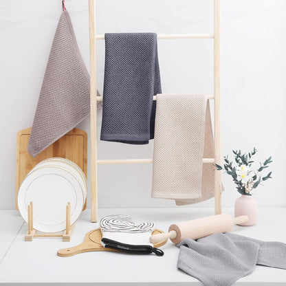 Homaxy 100% Cotton Waffle Weave Kitchen Dish Towels, Ultra Soft Absorbent Quick Drying Cleaning Towel, 13 x 28 Inches, 4-Pack, Dark Grey