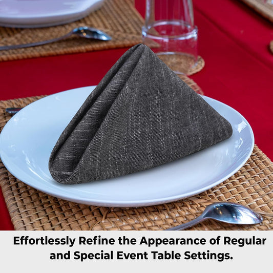 Urban Villa Cloth Napkins Set of 12 20x20 Inches 100% Cotton Napkins Cloth Washable Durable Reusable Absorbent Table Dinner Napkins Cloth for Hotel Lunch Restaurant Weddings Parties - Black Chambray