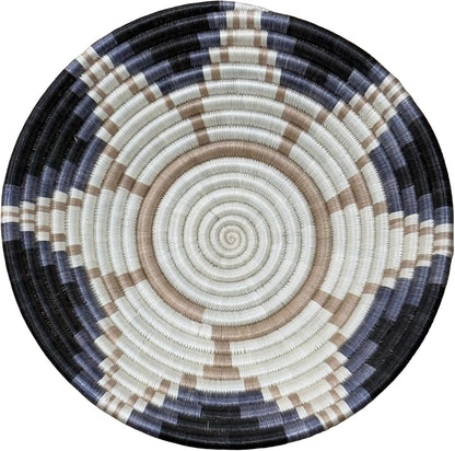 Handwoven African Basket Handmade sisal Fruit Bowl Wall Hanging decorative Baskets for Home Living Room Kitchen Centerpiece Zen Designs Arts and Crafts (Black Beige Floral, 8in diameter)