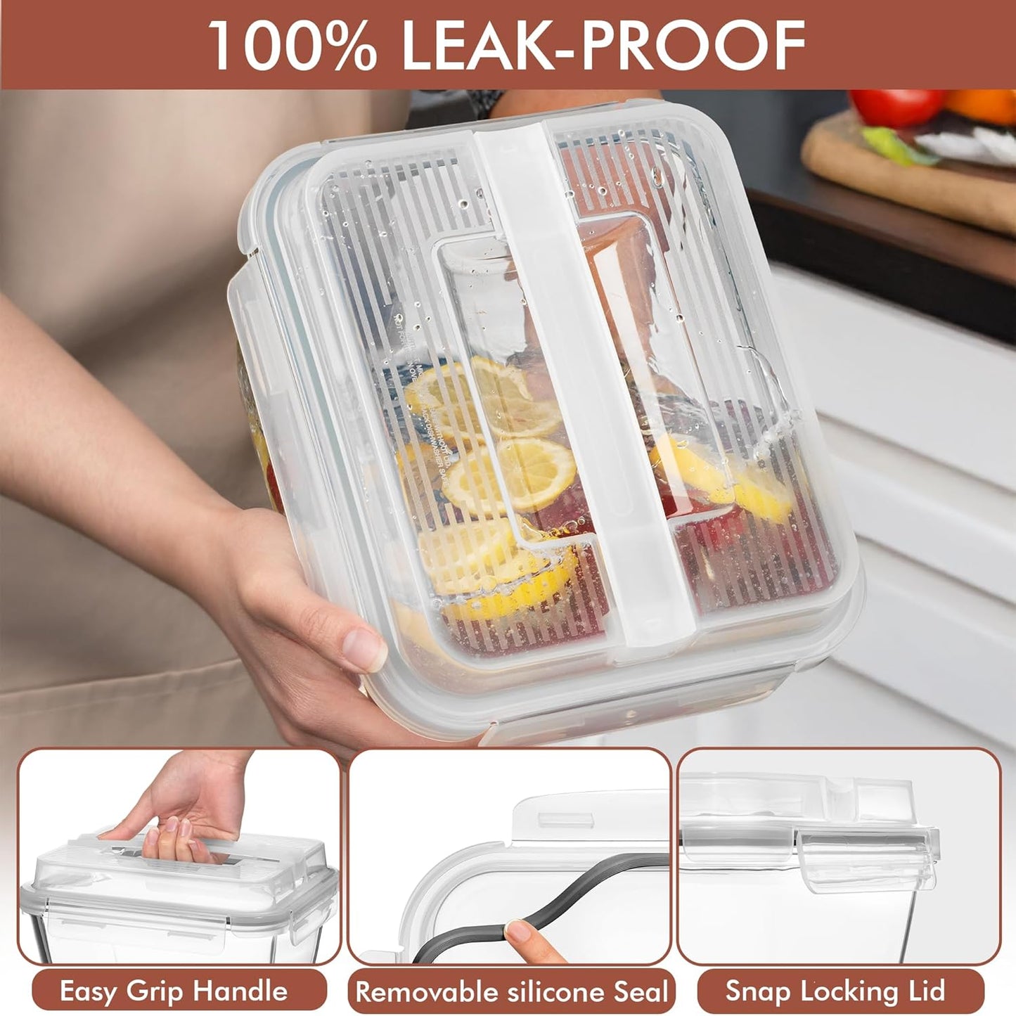 Razab 17 Cups / 132 Oz / 3900ml Large Glass Food Storage Containers with Lids - Leakproof, BPA-Free Large Meal Prep Container Ideal for Roasting Turkey, Store Leftover - Microwave & Oven Safe