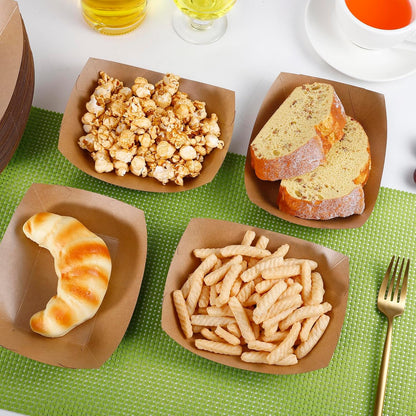250 Pack Medium Paper Food Boats, 1lb Disposable Brown Kraft Paper Food Trays, Heavy Duty Serving Basket, Disposable Serving Boats for Party Snacks, Nachos, French Fries, Tacos, Popcorn