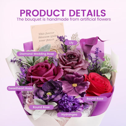 TINGE TIME Aritifical Flowers Bouquet, Purple Gift Bouquet, Birthday Gifts for Women, Eternal Roses Bouquet for Grandma Wife Anniversary