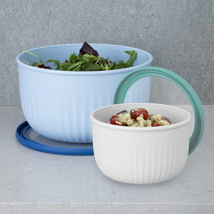 Oggi Prep, Store & Serve Plastic Bowl w/See-Thru Lid- Dishwasher, Microwave & Freezer Safe, (1.4 qt) Lt Gray w/Dk Gray Lid