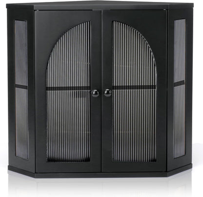 Corner Bread Box for Kitchen Countertop, Double Layer Bamboo Bread Storage Container for Homemade Bread, Large Capacity Bread Holder with 3 Adjustable Height for Counter, Breadbox Organizer