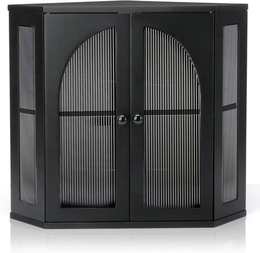 Corner Bread Box for Kitchen Countertop, Double Layer Bamboo Bread Storage Container for Homemade Bread, Large Capacity Bread Holder with 3 Adjustable Height for Counter, Breadbox Organizer