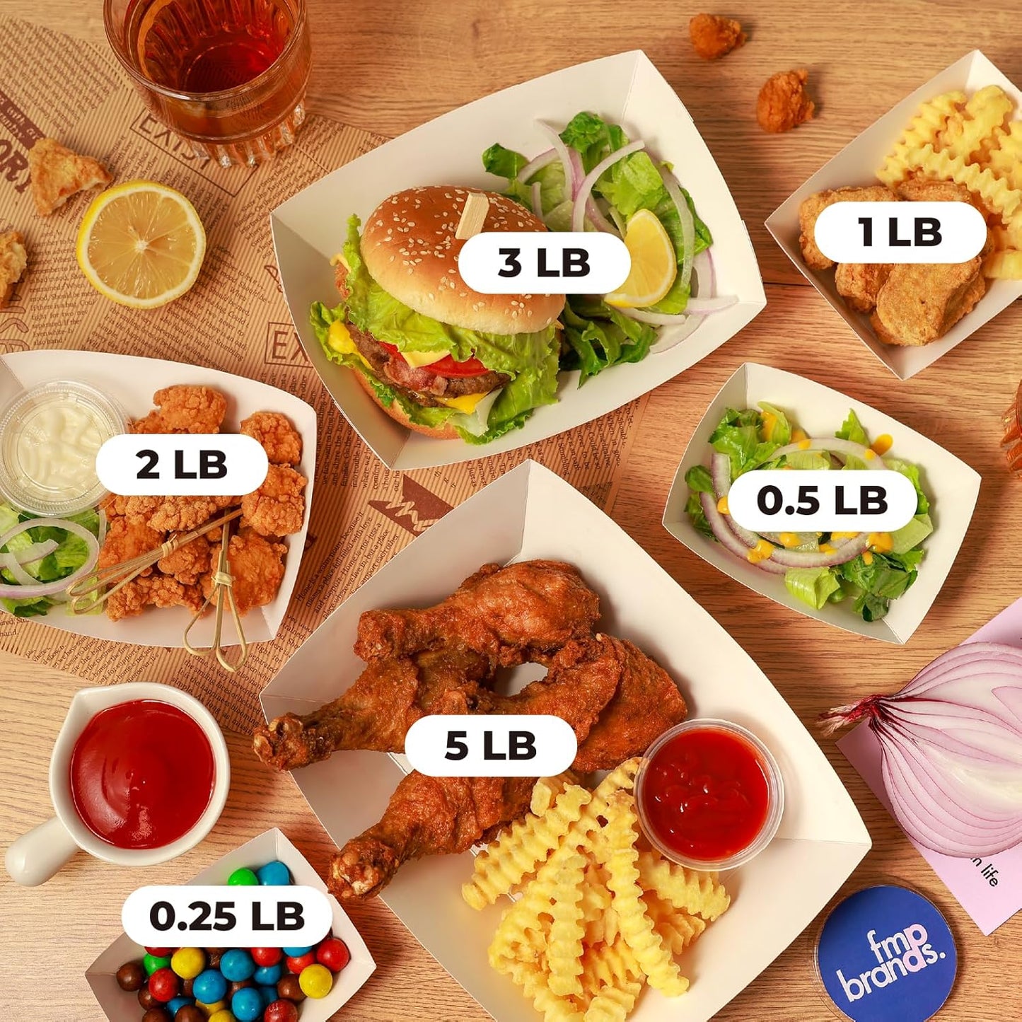 Fit Meal Prep [250 Pack 1 lb Paper Food Boats Heavy Duty Disposable Food Trays, Red Check Nacho Tray for Parties Fairs Picnics Carnivals, Holds Sause Candies Nut Grease Resistant