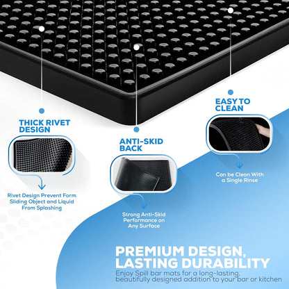 Black Rubber Bar Mat Set of 1 (18x12 Inches) | Drying, Durable, and Stylish Spill Mats for Bars, Restaurants, Coffee Shops, Bar Mats for Countertop and Table Top, Non-Slip & Non-Toxic Mats