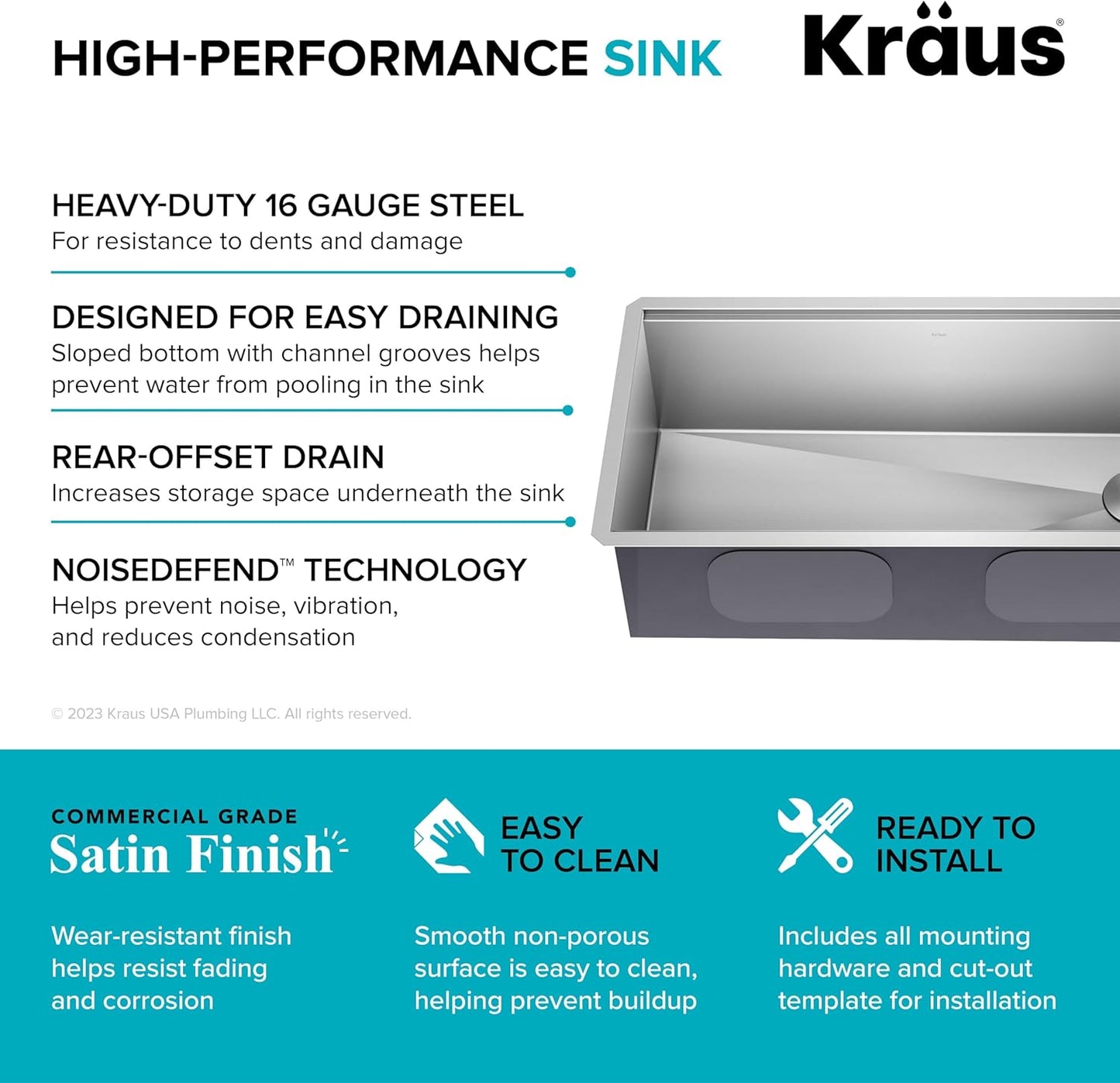 KRAUS Kore 36-Inch Undermount Workstation 16 Gauge Single Bowl Stainless Steel Kitchen Sink with Accessories, KWU110-36